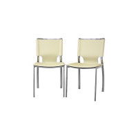 Baxton Studio ALC-1083 Ivory Montclare Ivory Leather Modern Dining Chair Set of 2